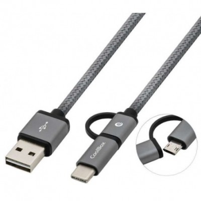 Cable Coolbox Multi USB 2.0 a Micro USB + Tipo C 1,0m Gris